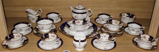 A Coalport blue and gilt tea set, etc.